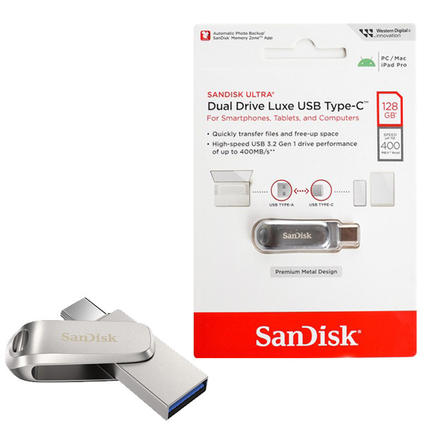 فلش سن دیسک (Sandisk) مدل Ultra Dual Drive Luxe ظرفیت 128 گیگ( گارانتی 36 ماهه سورین)