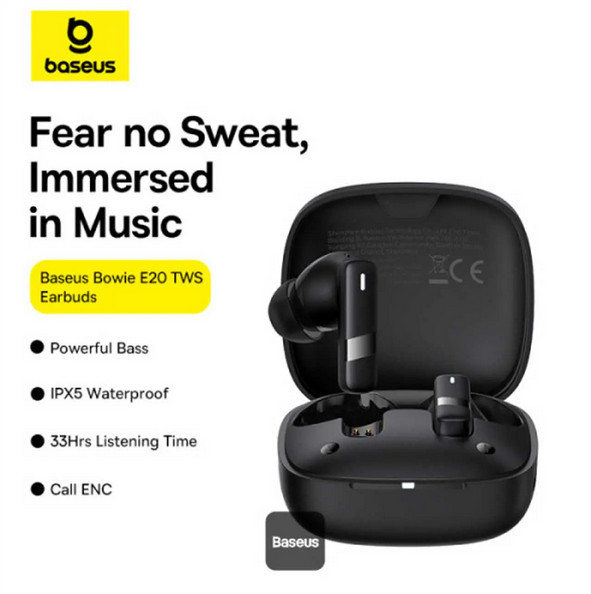 هدفون بی سیم باسئوس مدل Bowie E20 ENC (مشکی) با 24 ماه گارانتی آونگ