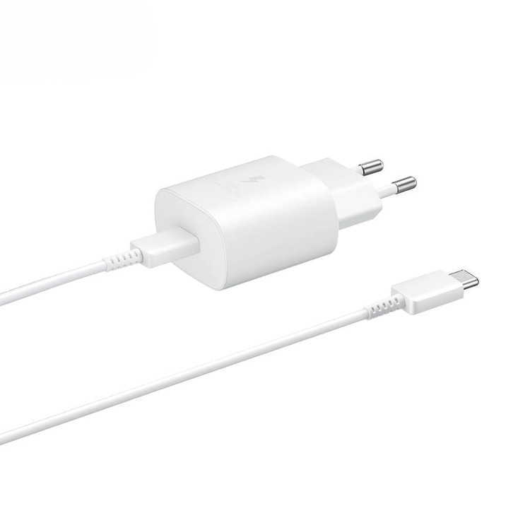 شارژر گوشی 25 وات سامسونگ با کابل دو سر Type C سفید اورجینال صد در صد ( گارانتی 6 ماهه پاریان پایا)