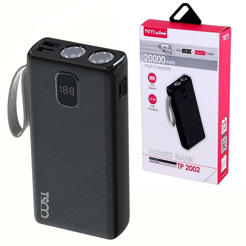 پاوربانک 20000mAh تسکو (TSCO) مدل TP2002 (رنگ مشکی) ( گارانتی 12 ماهه توسن سیستم شرق )