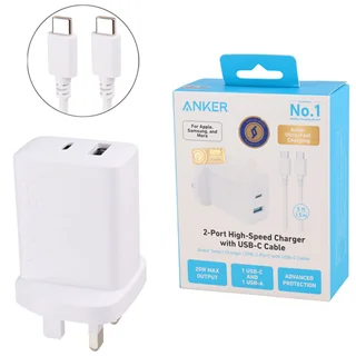 شارژر دیواری انکر مدل B2348 ظرفیت 20 وات با 2 پورت USB-C